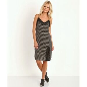 Line & Dot Womens Gwen Cocktail Casual Midi Lace Dress Black Graphite Stripe "S"
